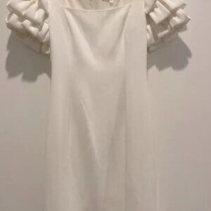 Badgley Mischka Cream Midi Dress Puff Origami Sleeves Square Neck size 8 NWOT